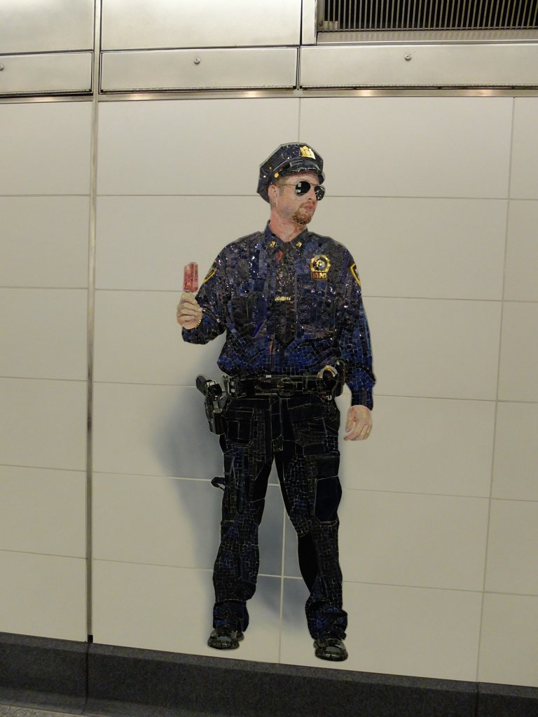  Manhattan, NY.  86th Street station (Second Avenue Subway).  Vik Muniz "Perfect Strangers" 2017 Glass mosaic.  “Mr. Muniz cooked up slightly off-kilter characters for his life-size portraits. ‘I wanted them to be normal people’…” 