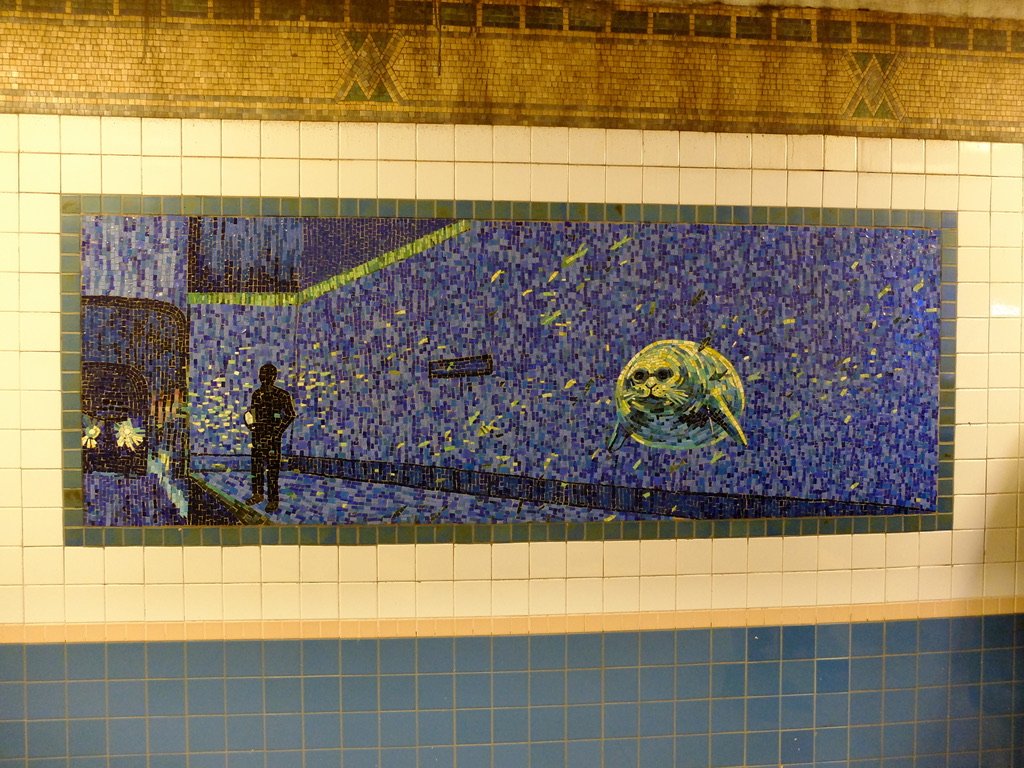  Houston St.sta.   Deborah Brown glass mosaics -   Subway Art Tour Four - Guide Phil Desiere. 