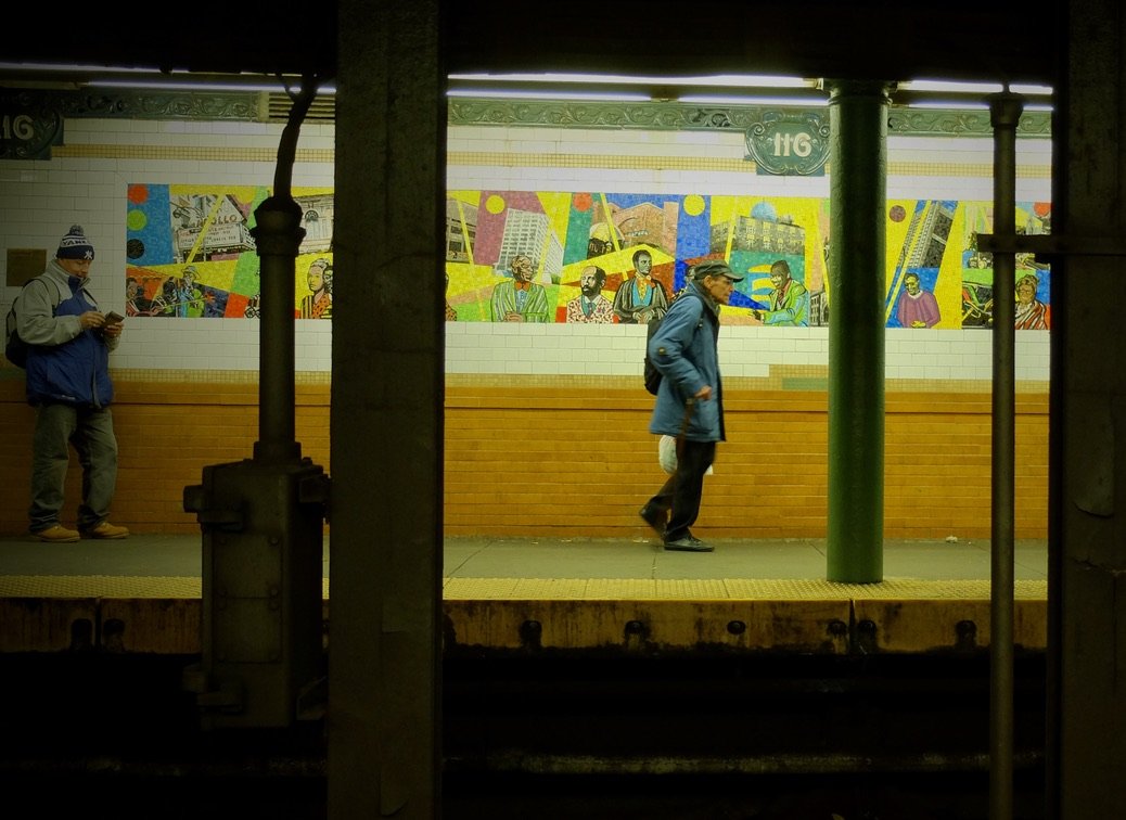  116 St. sta.  Winton Smith.  Winton's Playhouse 1999 glass mosaic.  Subway Art Tour Four - Guide Phil Desiere. 