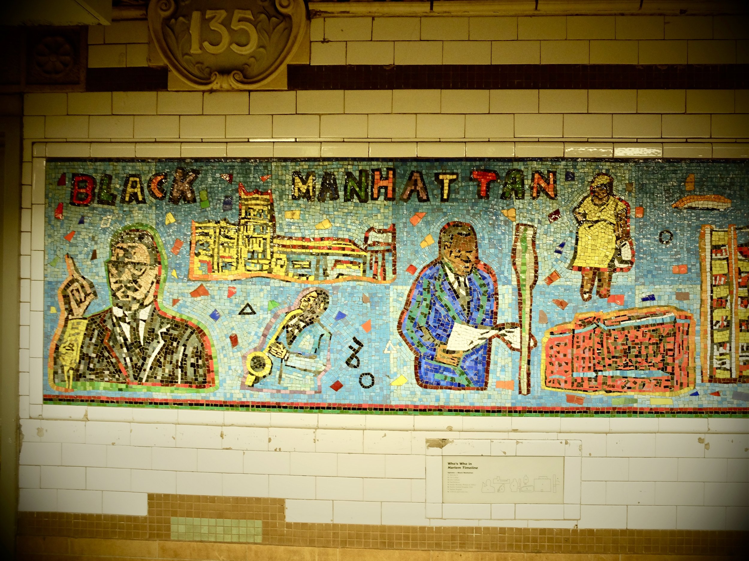  135 St. sta.   Willie Birch.  Harlem Timeline 1996. glass mosaic.  Subway Art Tour Four - Guide Phil Desiere. 