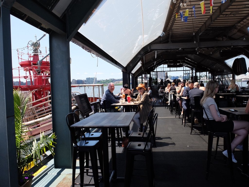  Pier 66 Maritime - “Seasonal destination for American fare, cocktails &amp; brews served on a floating railroad barge.”    I love the address:  Red Boat In Park, 207 12th Ave, New York, NY 10001 