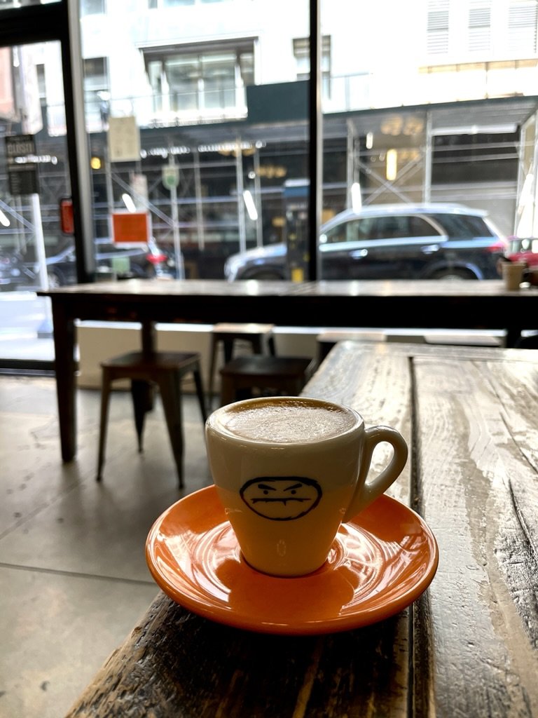  Café Grumpy, West 39th Street.  “Independently-owned and operated since 2005.  Certified&nbsp;Women-Owned Business Enterprise.”  https://cafegrumpy.com/   
