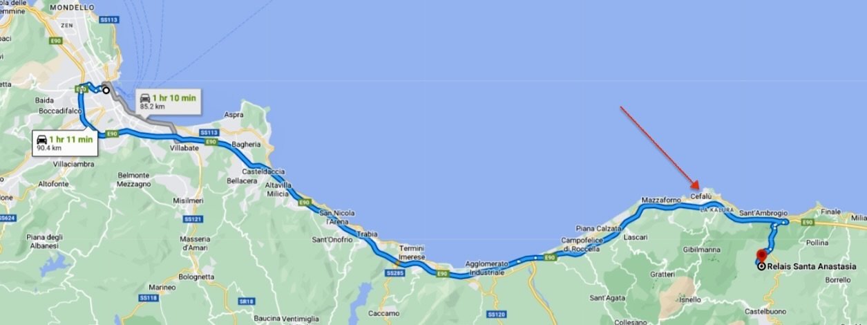 The drive with Francesca to Cefalù.