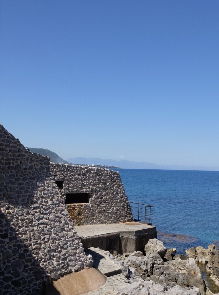  Part of the ancient megalithic walls.  “Stretch of the old fortifications of the Greek polis of Kephaloidion.  Called megalithic walls, they are made of large stone blocks lumachella (limestone of the Rocca), set dry, thick an imposing three meters.