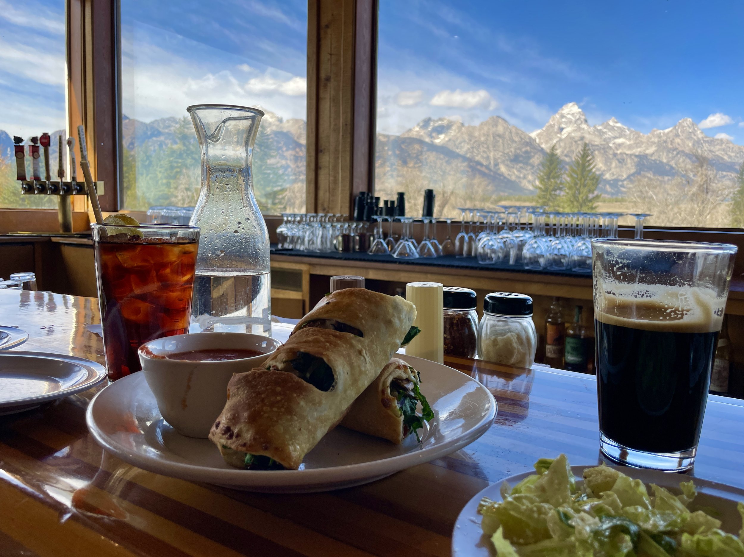  But the reward was a delicious lunch with a view, at Dornan’s Pizza &amp; Pasta Co. &amp; The Spur Bar, in Moose.    “Veggie Stromboli - Spinach, Sun Dried Tomatoes, Red Onions, Mushrooms, Black Olives, with Mozzarella &amp; Marinara dipping sauce.”