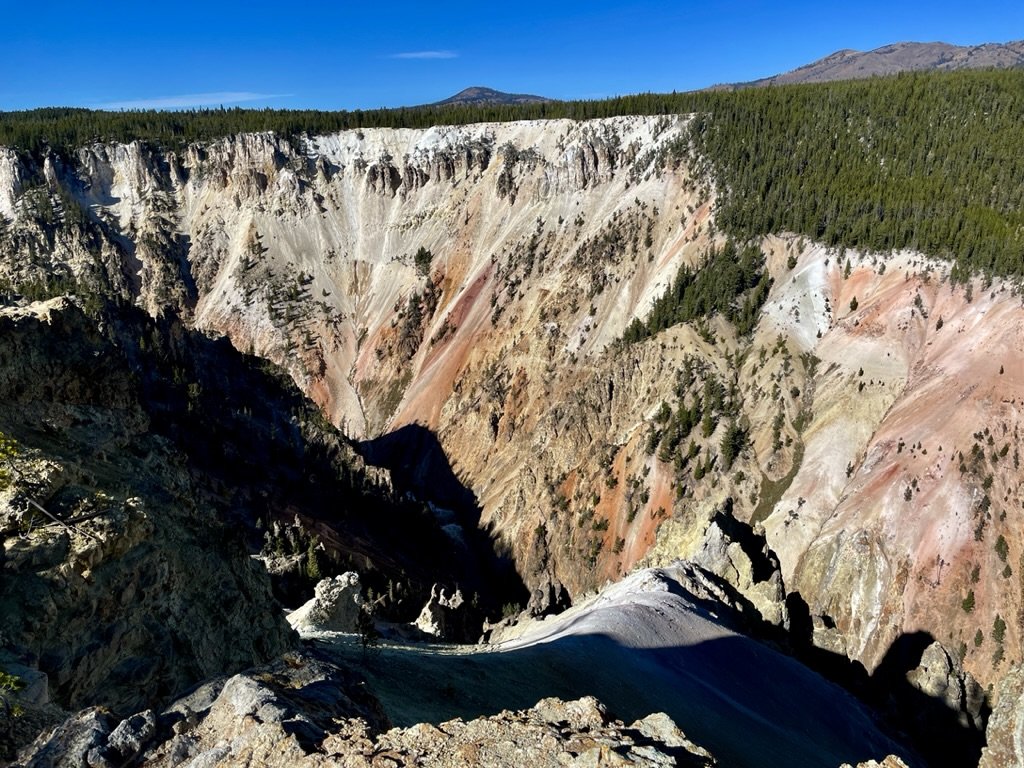  Grand Canyon of the Yellowstone from the South Rim.   Hiking the South Rim was arduous for us at an altitude of about 7,900’.  Plus we had a hard time finding the trailhead. 