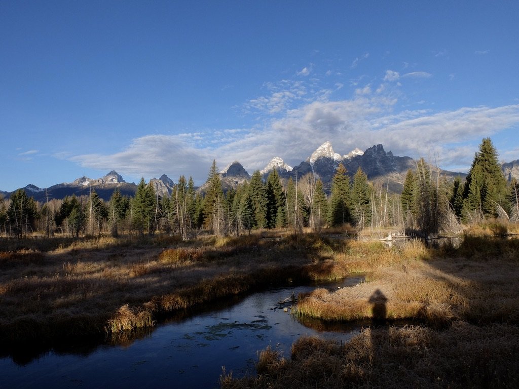  Hiking the Schwabacher Landing Trail at sunrise.  “…The ponds offer excellent photographic opportunities, especially in the early mornings when the towering Tetons are often reflected in the calm waters.” 