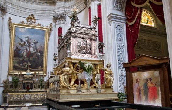  Painting of St. George saving Cappadocia.   St. George's sepulchre that’s on rare display as  it also was soon be in a procession.  