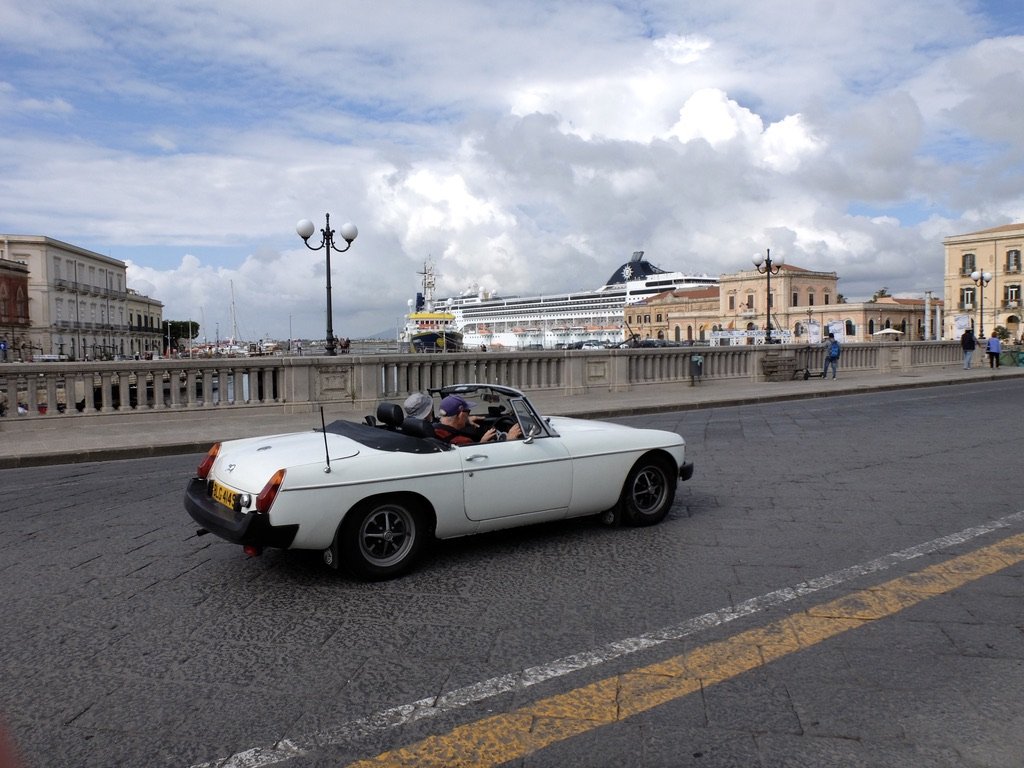  How could an MGA owner resist a photo of a MGB on Corso Umberto going from Isola di Ortigia to mainland Siracusa.  Ahead of the MGB was a vintage Triumph.  I wasn’t quick enough… 
