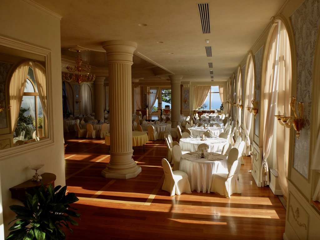  The dining room, where we had breakfast, at the Hotel Villa Diodoro. 