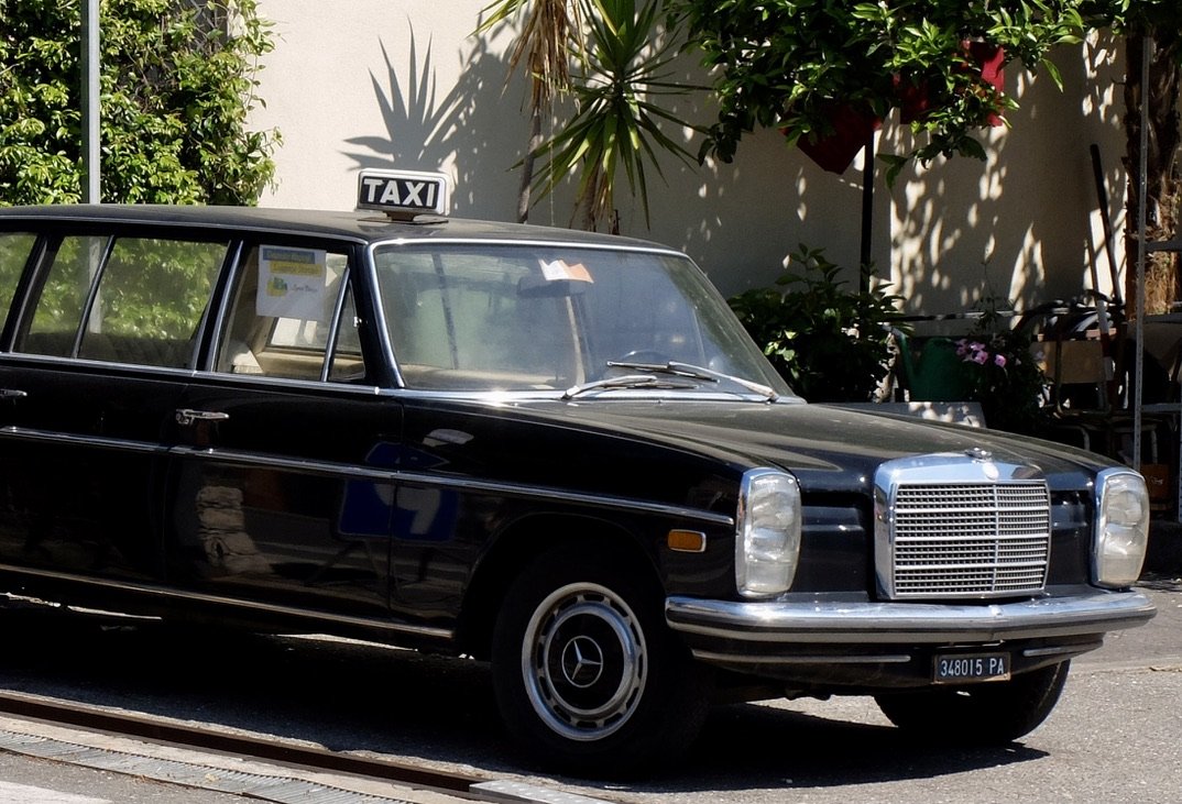  Walk to Riserva Naturelle  ISOLA BELLA &amp; towards Mazzuró from Hotel Villa Diodoro.  I remembered seeing taxis like this in Amsterdam in 1967 &amp; being amazed that Mercedes were being used as taxis. 