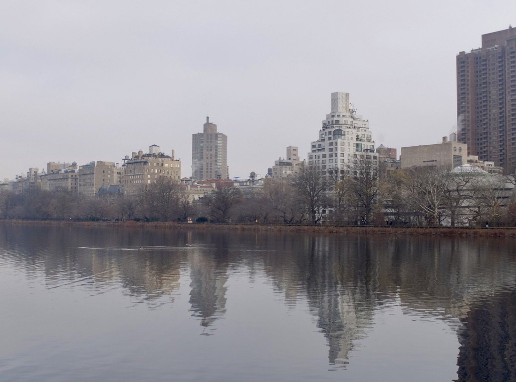 Central Park, Jackie Onassis Reservoir, looking east.  That's the Guggenheim Museum to the far right.