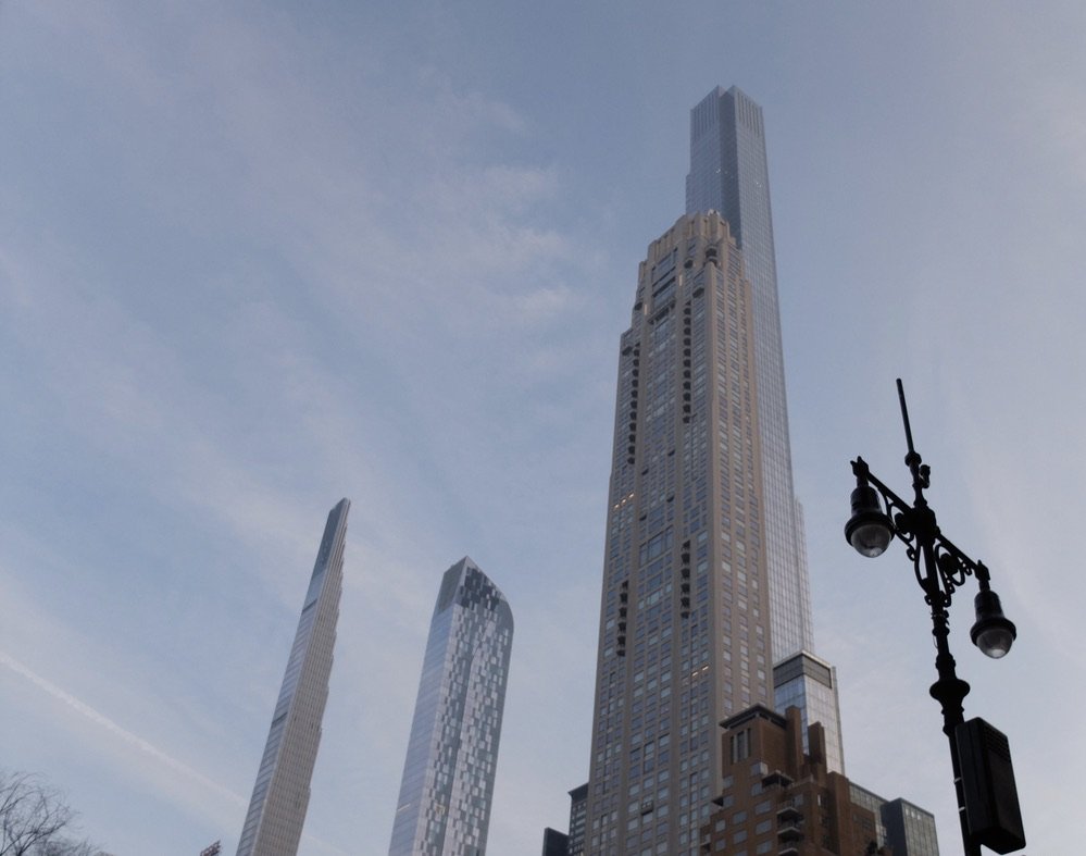  December 2023, from Columbus Circle.  From left to right: 111 W. 57th St; One57; Central Park Tower &amp; 220 Central Park South.  “Central Park Tower,… is hoping for total sales in excess of $4 billion — the most ambitious sellout in New York histo