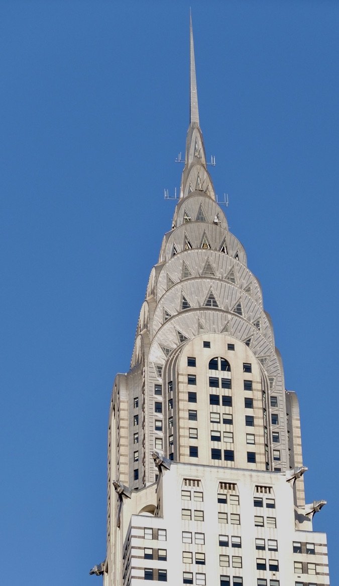  c. 1930 Chrysler Building.  The gargoyles are replicas of Chrysler hood ornaments. 