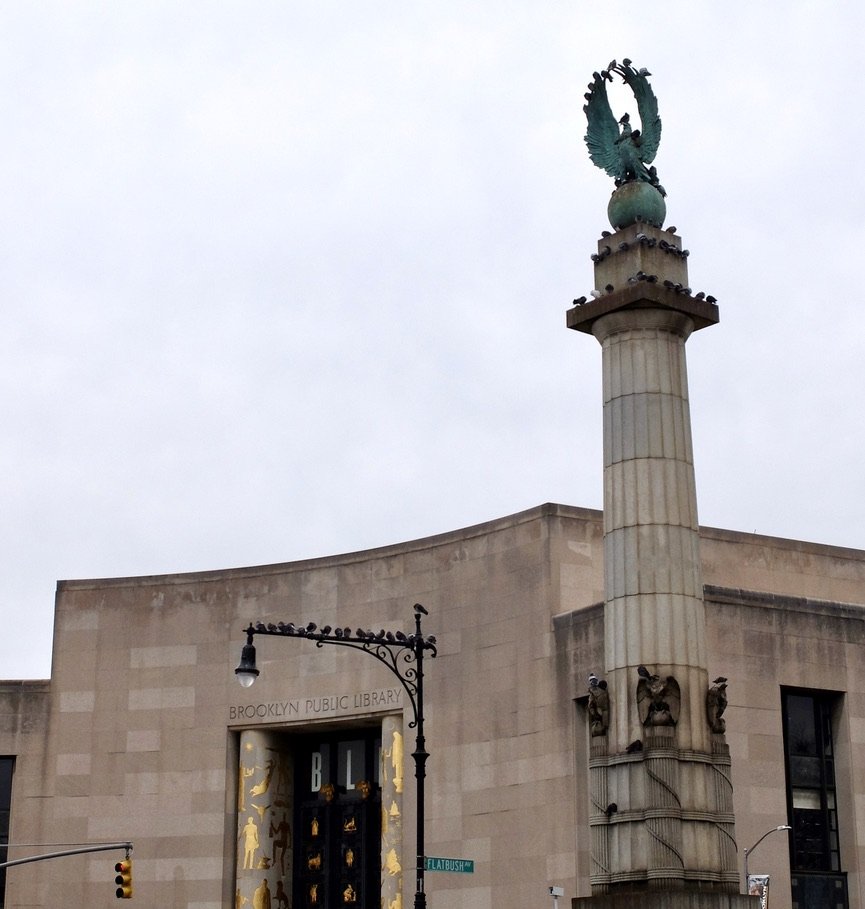  Walk to Park Slope to meet Nicole &amp; Jean Vic.   Grand Army Plaza - Brooklyn Public Library.  “In 1912, ground was broken on architect Raymond F. Almirall’s imposing Beaux-Arts design.. Wars...got in the way it it finally opened to the public in 