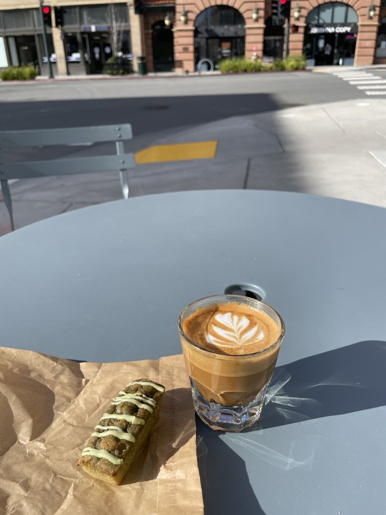 Matcha blondie with a macchiato.  Perfect.