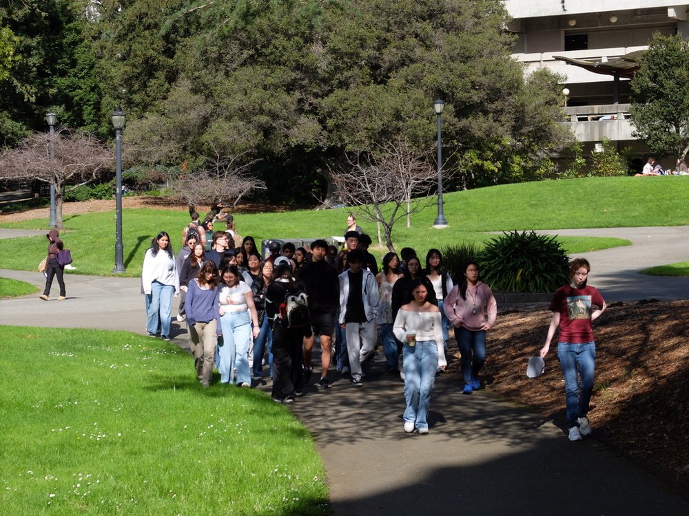 Returning from an outing back to class in the Valley Life Sciences Building?