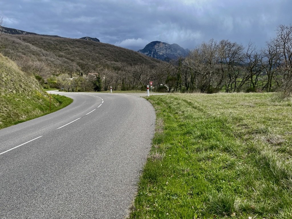 We bicycled on asphalt for  short while.  Fortunately no vehicles came by.