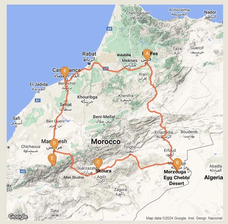  We were met by Youssef &amp; Farid who drove us to Rabat for a walk about the shoreline of Morocco’s political capital. The long drive to Fez allowed the four of us to become better acquainted.  We were at ease with one another from the outset as we