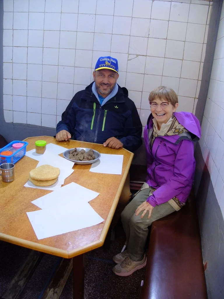  In our case camel meat Youssef &amp; Farid had just bought at a stall around the corner.  I didn’t to ask what the condiments were. 