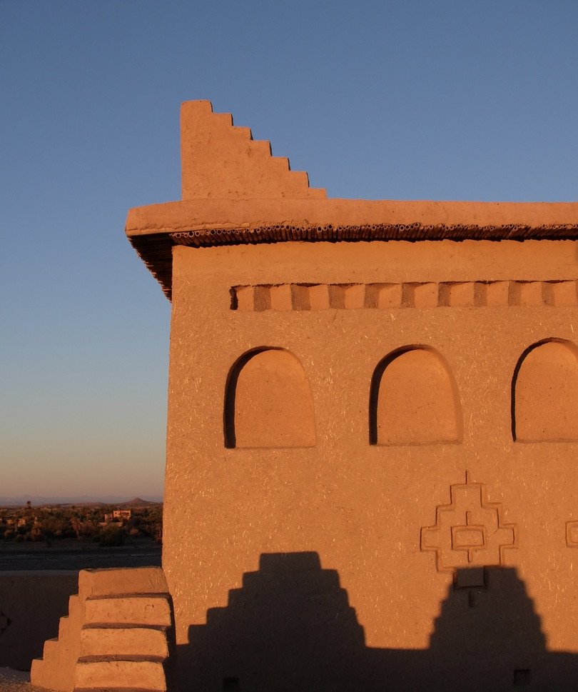 The rooftop of Ksar El Kabbaba at sunrise.