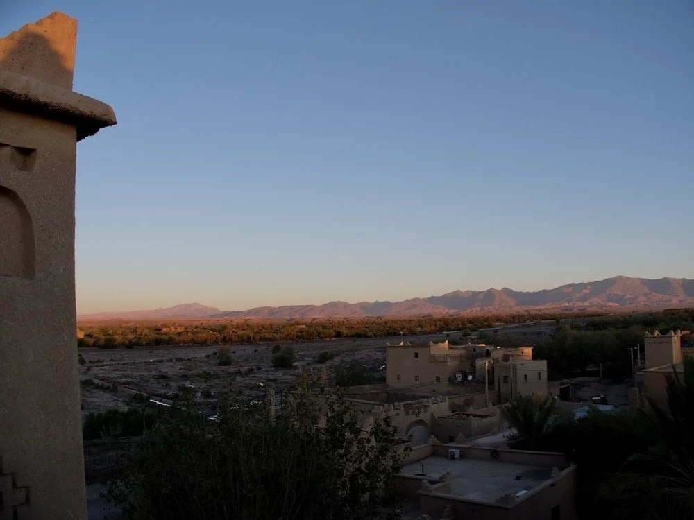 Skoura &amp; the Anti Atlas Mountain Range from the rooftop of Ksar El Kabbaba at sunrise.