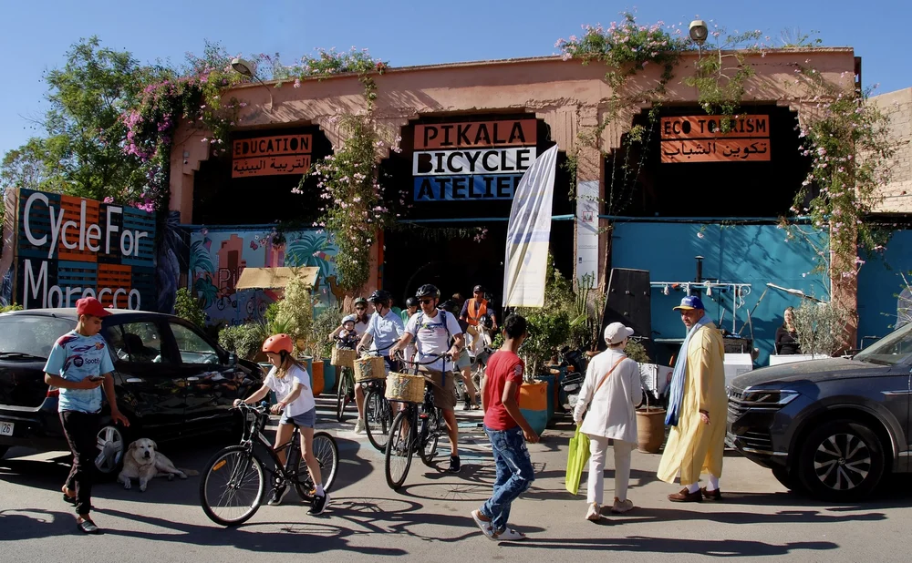  Some brave souls embarking on a bicycle tour of Marrakech.   