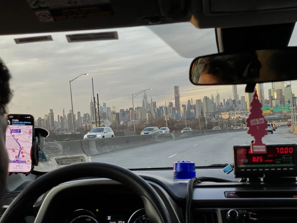We approached Manhattan around sunset.  Note the $8.25 congestion pricing fee on the meter.