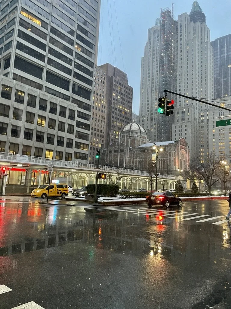 Park Ave. while snowing