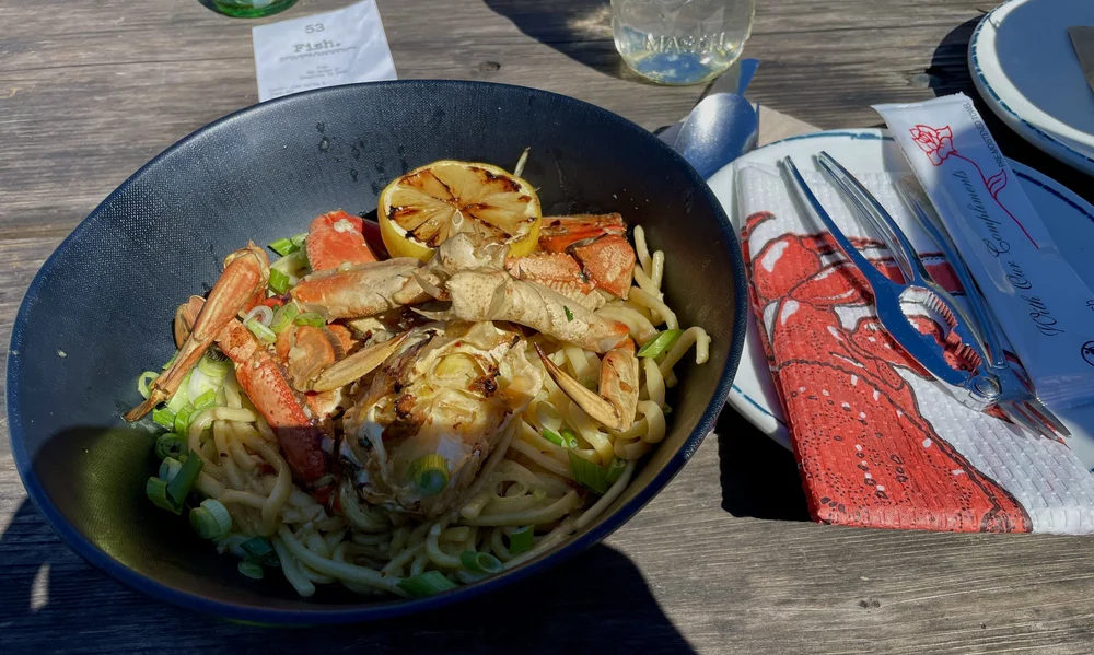 About to savor my first crab of the season, over garlic noodles.
