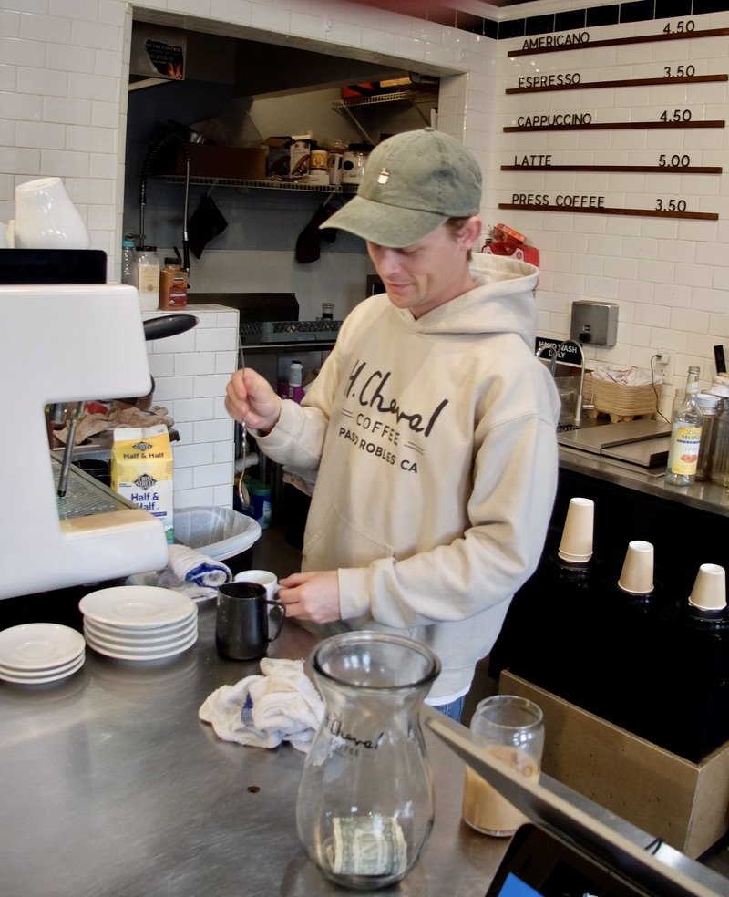 H. Cheval Coffee, Paso Robles. Good coffee. He also filled up our thermos with coffee for the 5+ hour...