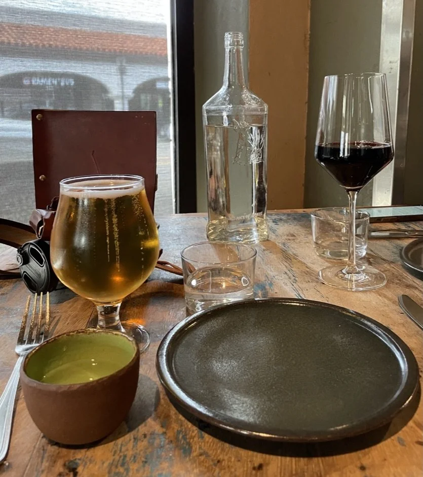 We got to FISH GAUCHO Restaurant, Paso Robles in time for Happy Hour specials.  "EL GAUCHO COMBO”  “1 short rib taco + 1 draft beer + 1 shot mezcal.” The beer was the local  Firestone Walker Brew Co. ‘s 805 (that’s the local area code) Cerveza. The 