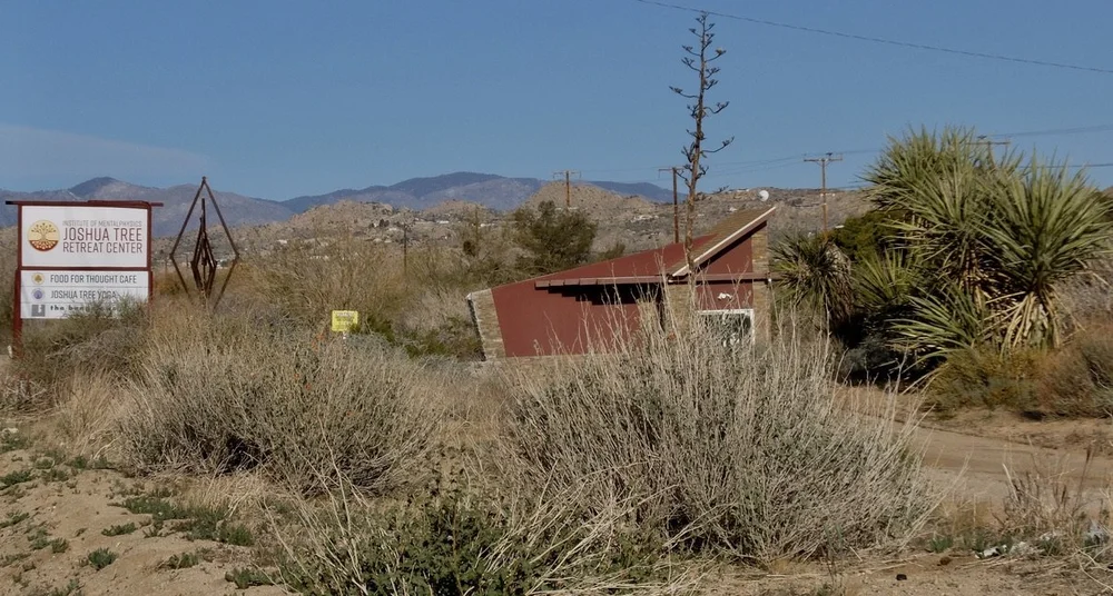Entrance to the Bungalows by Homestead Modern in the in the historic Joshua Tree Retreat Center.