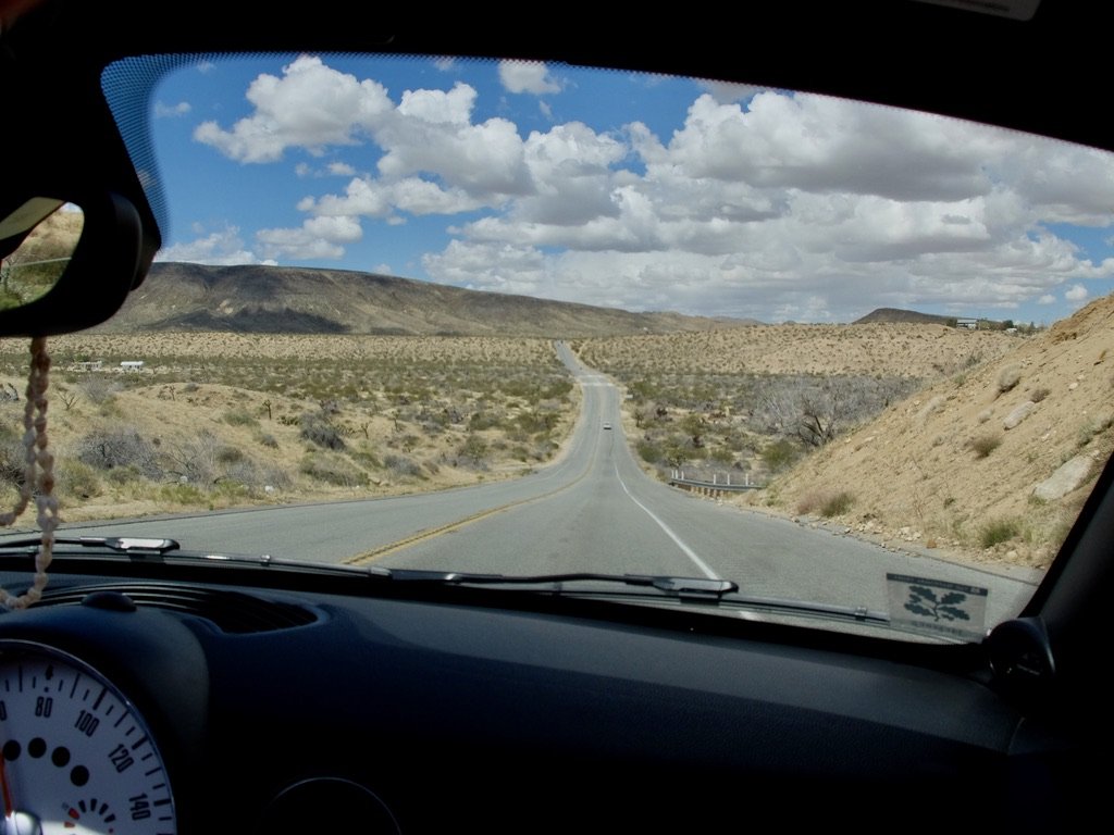 CA-247 N/Old Woman Springs Rd in Yucca Valley approaching Flamingo Hts. Yes, not much around here. On a nice day it’s a pretty & reasonable drive from Palm Springs to come here for lunch. Bighorn Mountain Wilderness to the left.