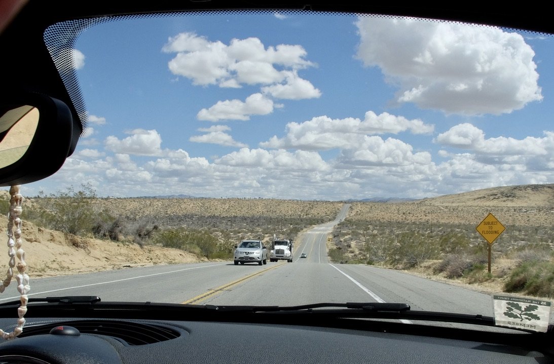 CA-247 S/Old Woman Springs Rd. in Yucca Valley - "SUBJECT TO FLOODING" We saw many of these signs. One wash had a follow-up sign that said not to turn back if flooded.