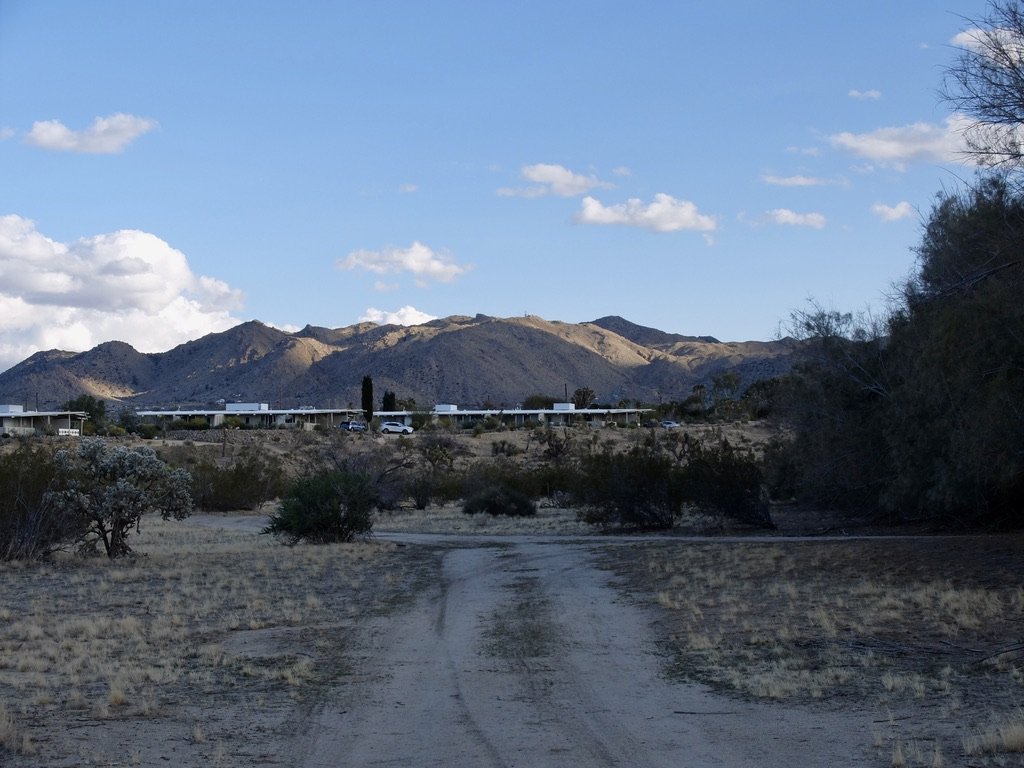 The Bungalows seen from the Coyote Valley with the San Bernadino Mountains in JTNP.