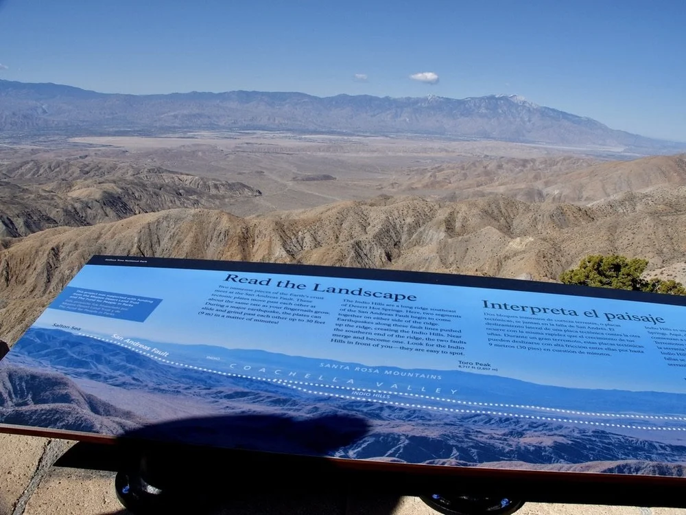  From 5,185’ Keys View in the San Bernardino Mountains of JTNP.   Straight ahead under the Indio HIlls is Palm Springs. 