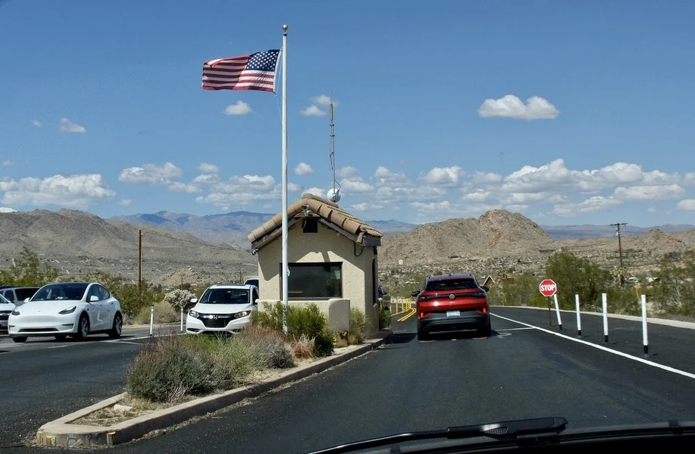  Departing J.T.N.P.’s West Entrance Station.  This is the busiest entrance point to the park. It was to be closed the week we left to build a second booth to accommodate this summer’s &amp; future crowds. 