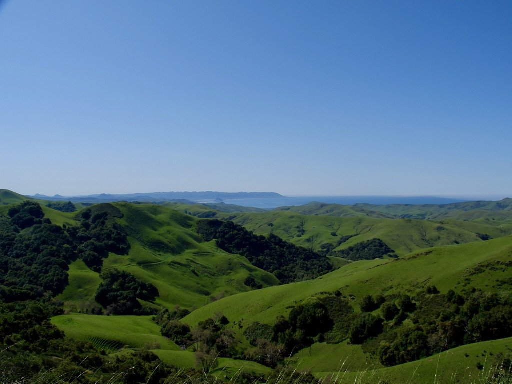 From CA Hwy 46 looking south down the coast towards San Luis Obispo, Morro Bay & Morro Rock.