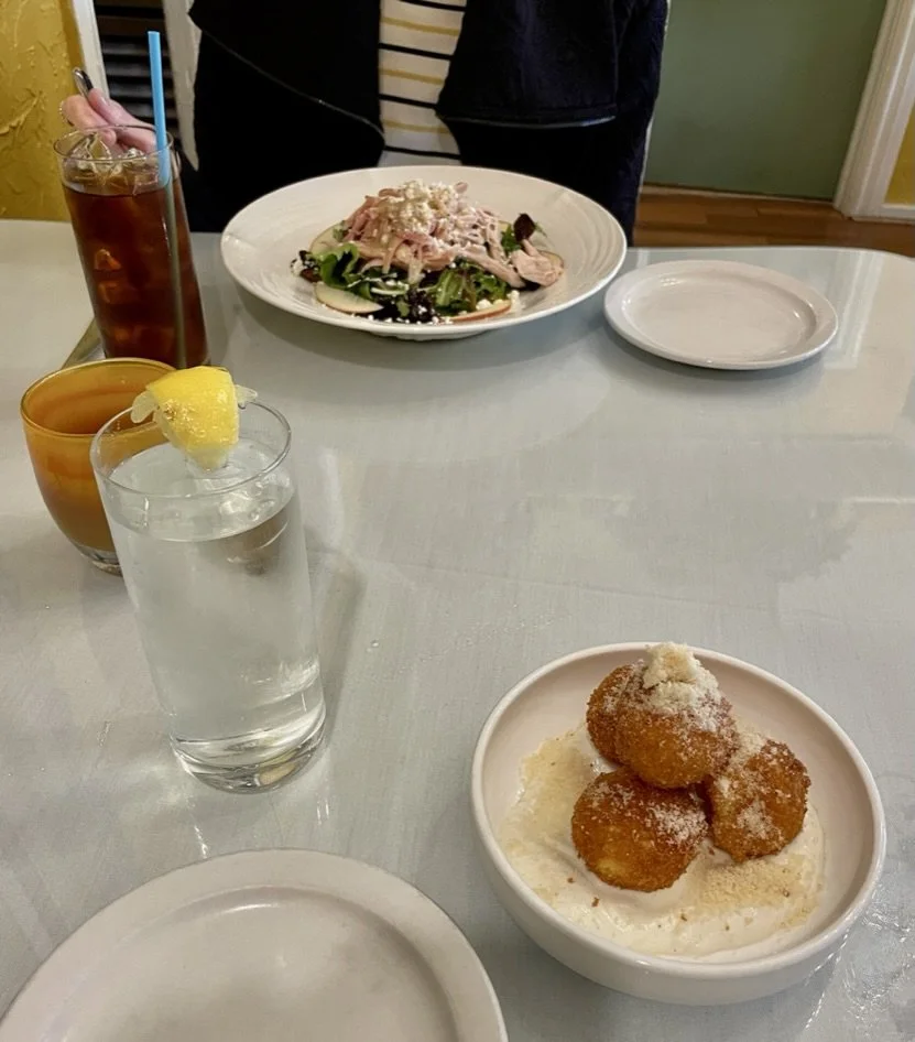  Since 1981, The Magic Flute Garden Ristorante.  I hadn’t had arancini since Palermo.  These were wonderful as was the pulled smoke chicken salad with poppy seed dressing. 