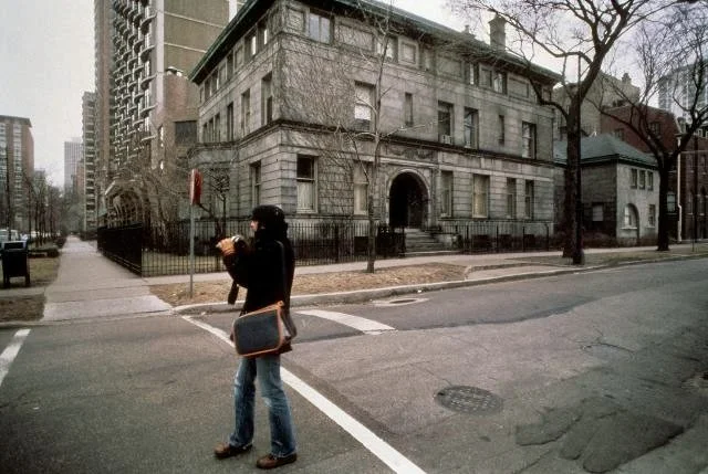 Sometime in the mid 1970’s Chicago. I wasn’t noticing manhole covers yet. Instead I was busy photographing Hugh Hefner’s Playboy Mansion.