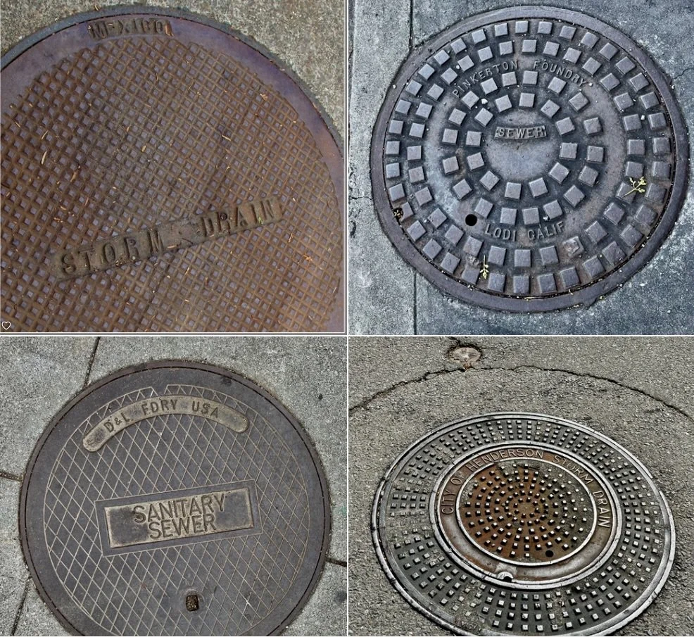  Some covers are made in Mexico now.  This one seen in Kentfield, CA.  But here’s one Naomi found in Larkspur that’s made locally in Lodi, CA.  "...I guess you know the tune.  Oh Lord, stuck in Lodi again..." Creedance Clearwater Revival.  Another US