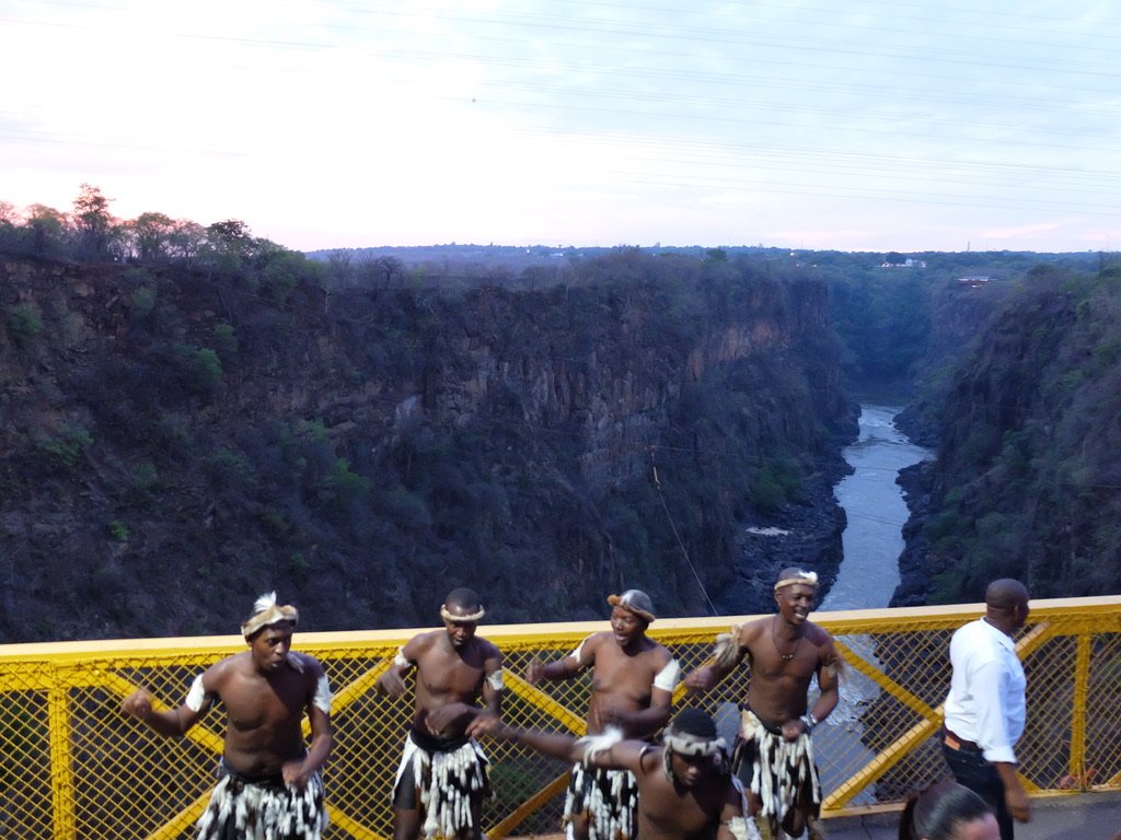  Ca. 1905 Victoria Falls Bridge.  Our Victoria Falls Royal Steam Train stopped midway on the bridge (between Zimbabwe &amp; Zambia).  Victoria Falls are straight ahead through that gorge.  