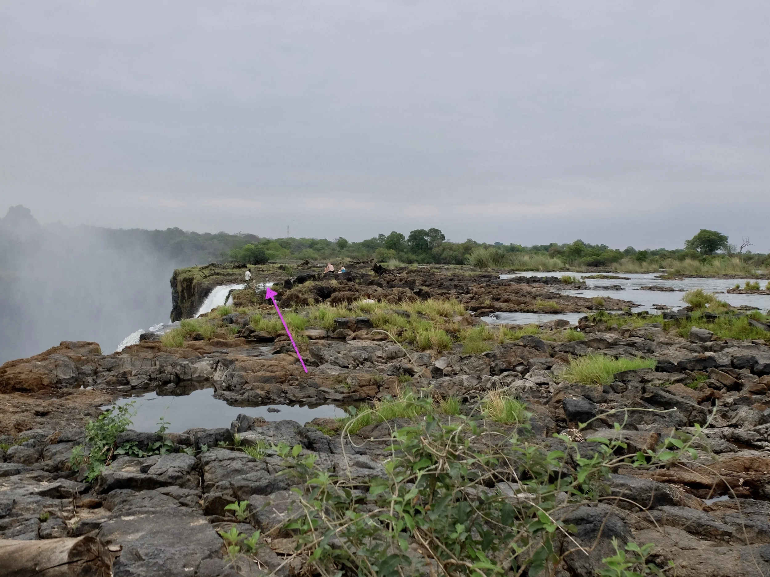  Another case of the “Better part of valor” making sense.  I had read &amp; heard about the Devil’s Pool swim off Livingstone Island at the end of the Zambezi River.    Livingstone Island, Victoria Falls, Zambia. 