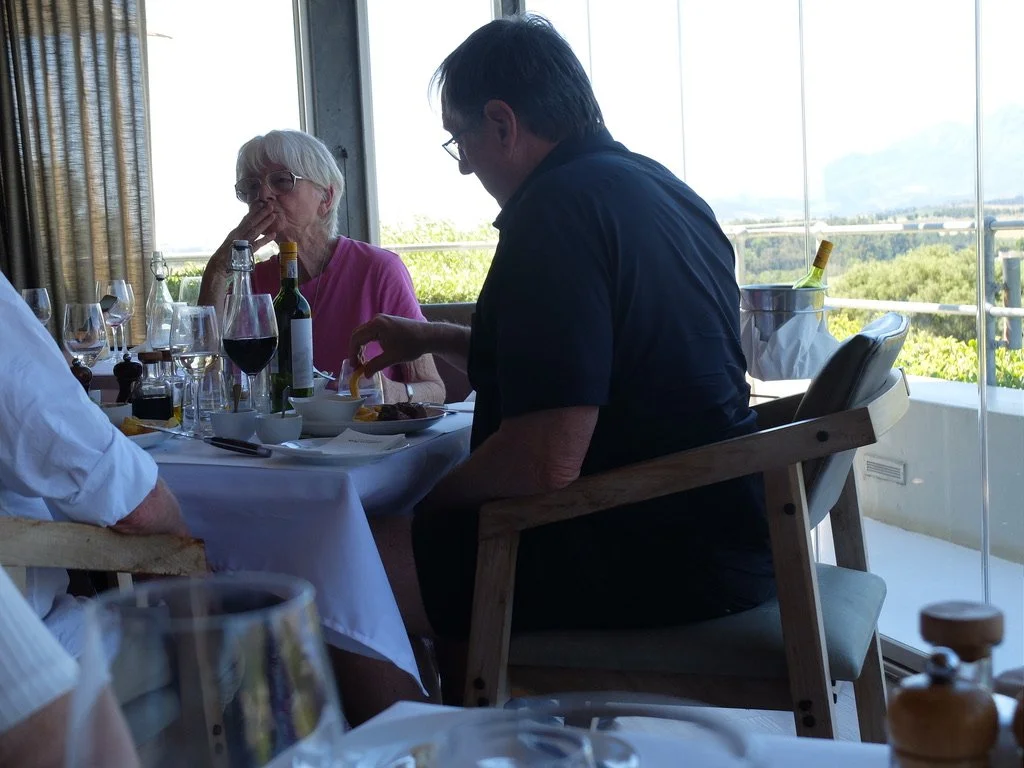  That fellow in the black shirt had that bottle of red for himself in addition to a lunch of  steak &amp; potatoes.  I just happened to notice. 