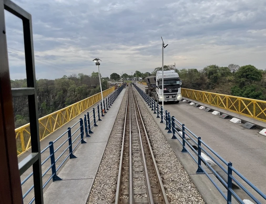  The 1905 Victoria Falls Bridge .  A truck crossing from Zambia into Zimbabwe. 
