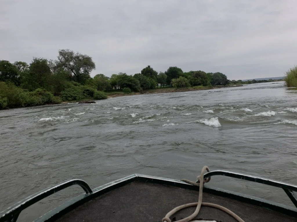  On the Zambezi River en route to Livinsgstone Island. On line I had read about the island lunch &amp; swim in the Devil’s Pool.  We added this to our itinerary. 