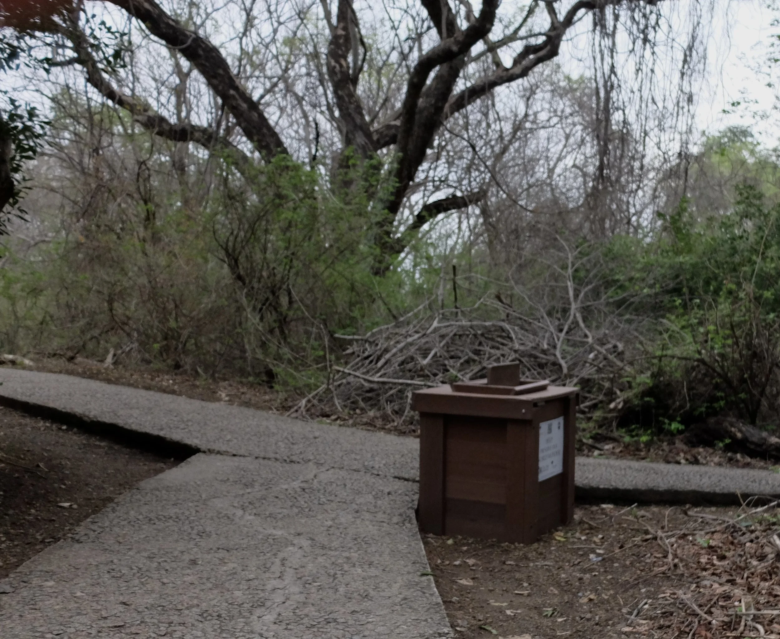  A baboon proof trash bin.  The top spins so they can’t reach down or get in.  The park grounds were free of trash.  Victoria Falls Nat'l Park RAINFOREST a UNESCO World Heritage Site, Zimbabwe. 