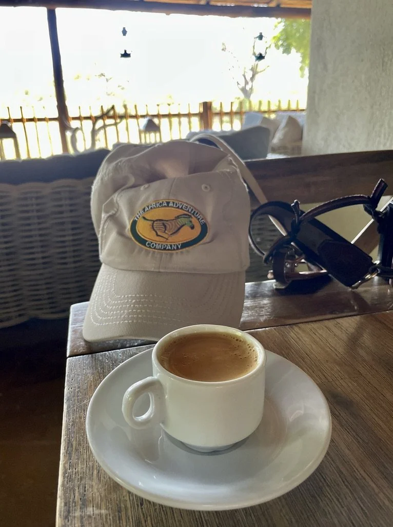  Getting caffeinated while we await the beginning of our journey to Cape Town. 