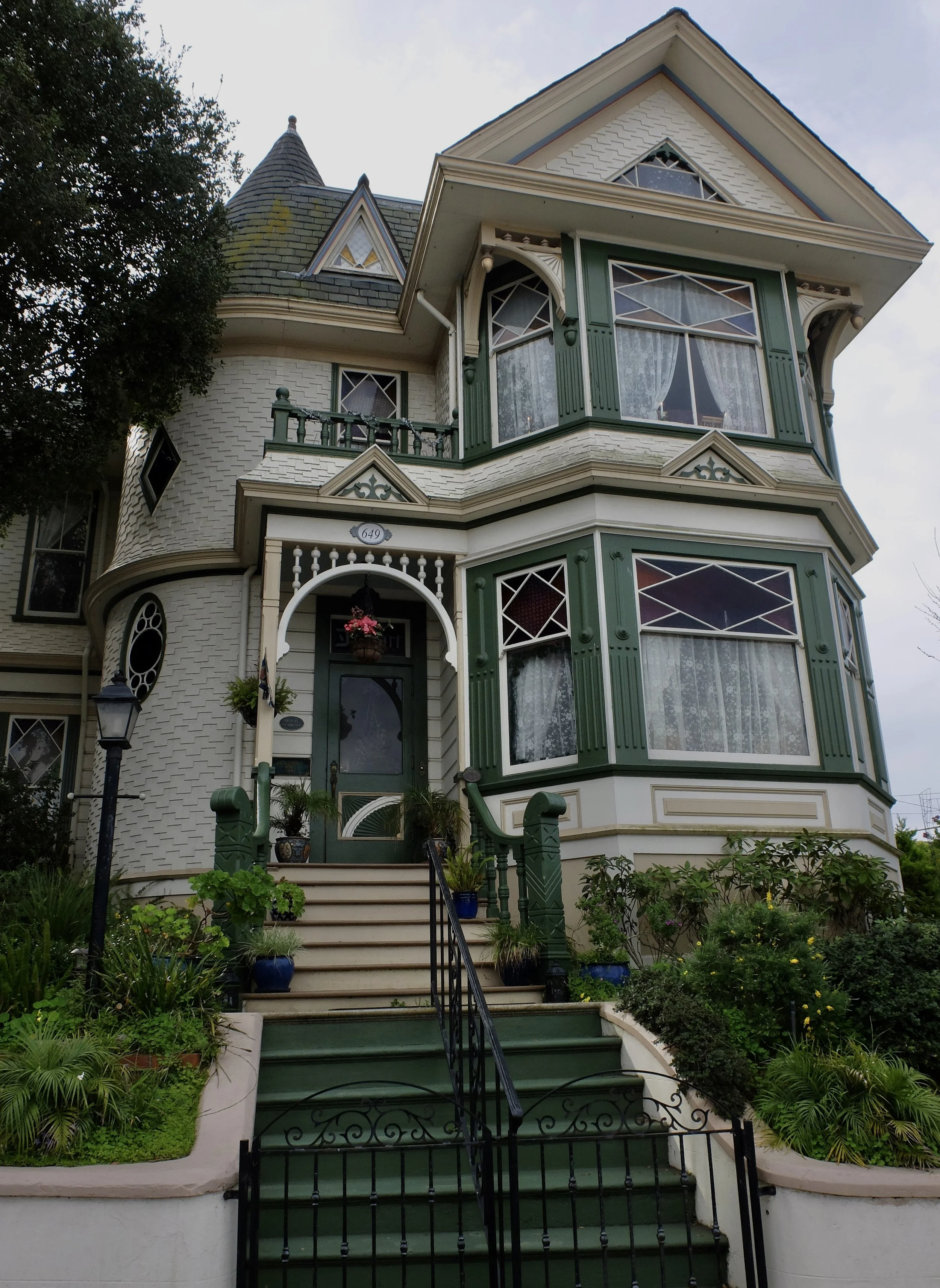  A passerby, walking her dog saw me admiring this 1910  home &amp; about to take a photo.  She proceeded to tell me the history. “One of the most iconic Queen Anne Victorians on the Monterey Peninsula, Hart Mansion was built in 1894 in the heart of c